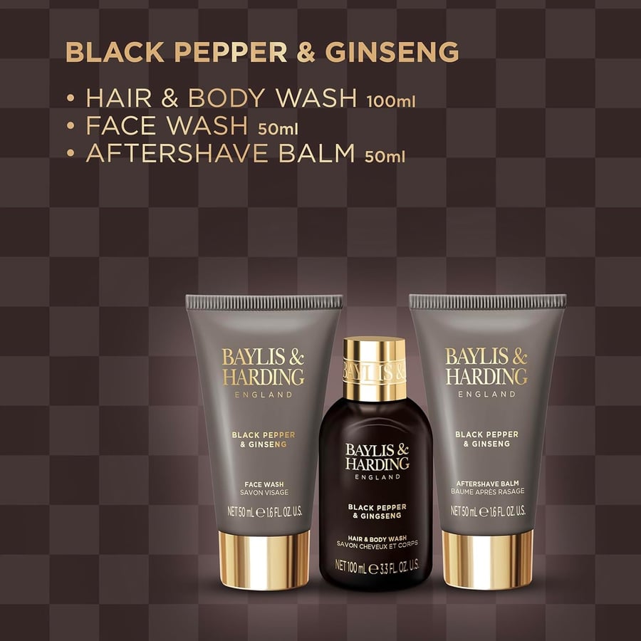 Baylis & Harding Black Pepper & Ginseng Lúxus Herra Snyrtitaska og Gjafasett