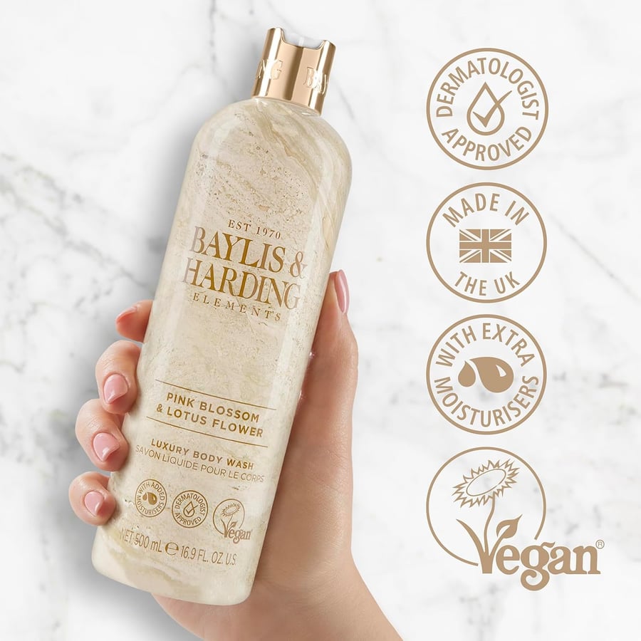 Baylis & Harding Elements Pink Blossom & Lotus Flower Lúxus Bað- og Sturtusápa 500 ml