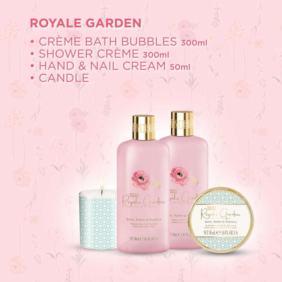Baylis & Harding Royale Garden Rose, Poppy & Vanilla Gift Wrapped Candlelit Gjadasett