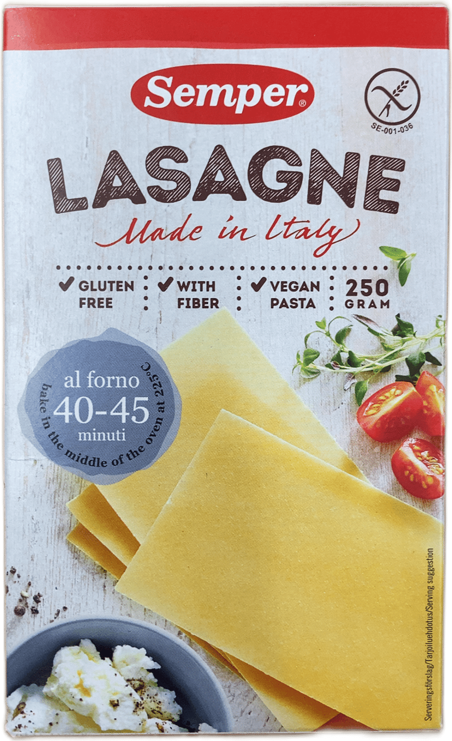 Semper glútenfrítt lasagne 250 g