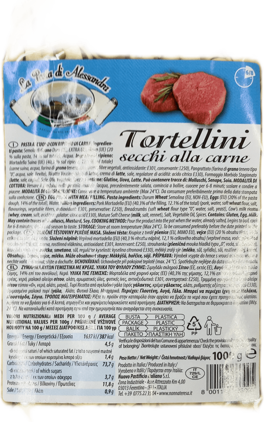 Alessandra þurrt tortellini með kjöti 1000 g