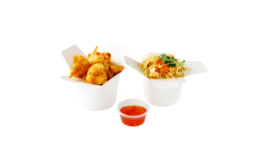 Panda Box 3 - Núðlur með Grænmeti og Djúpsteikt Blómkál