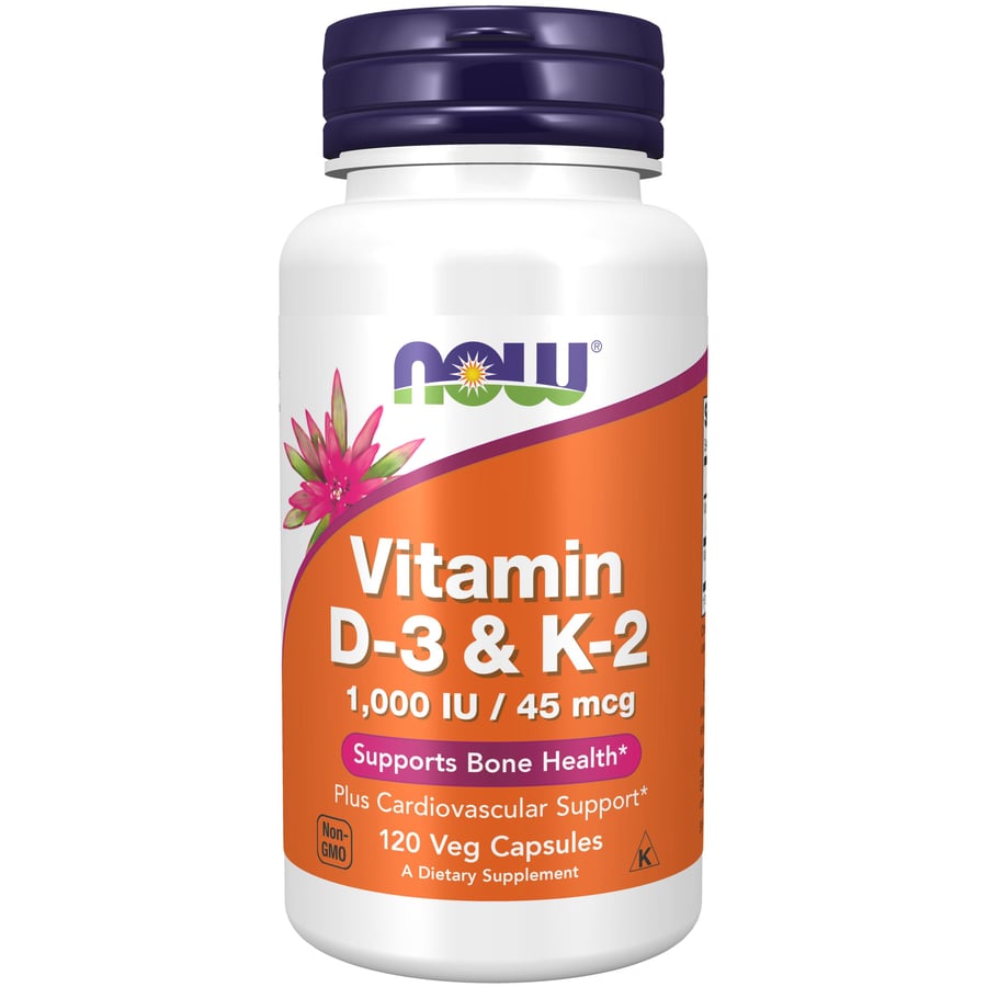 NOW D3- og K2-vítamín 120 hylki