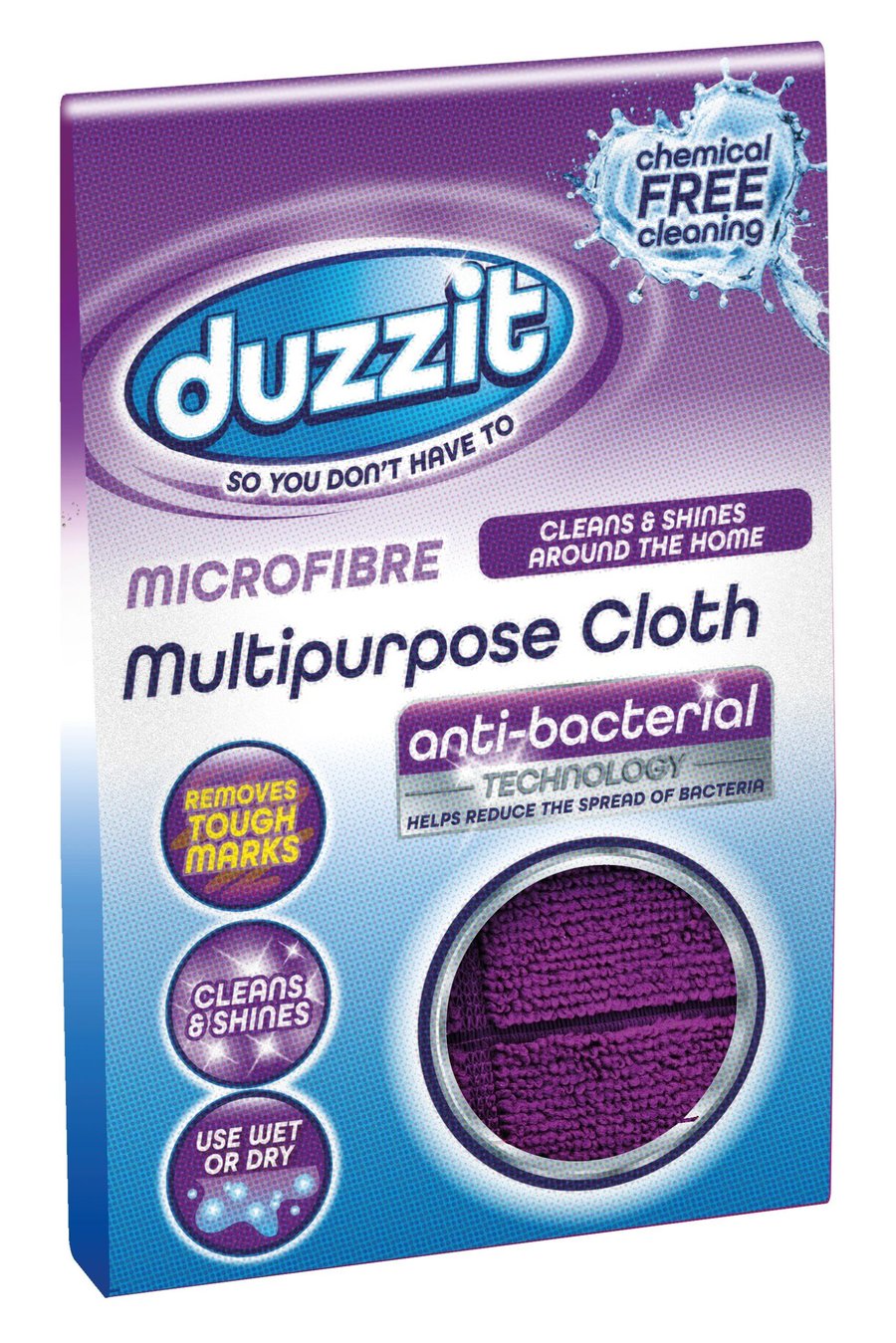 Duzzit Anti-bacterial fjólublár microfibre klútur fyrir erfiða bletti.