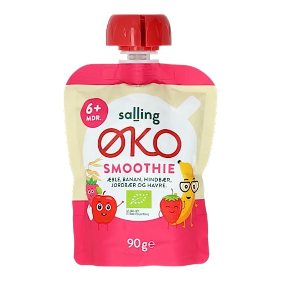 Salling ØKO skvísa með eplum, banana, hindberjum, jarðarberjum og höfrum 90 g