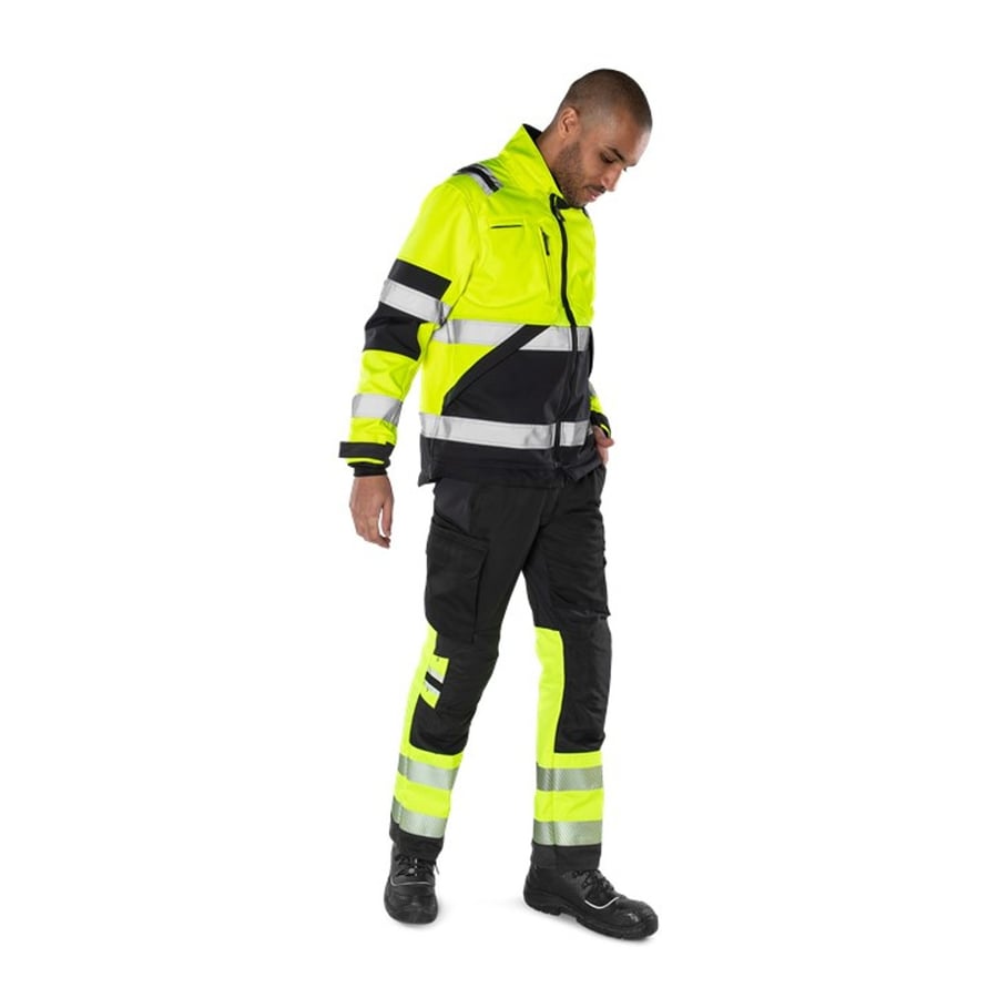 Fristads Stiby buxur með teygju HiViz gular/svartar