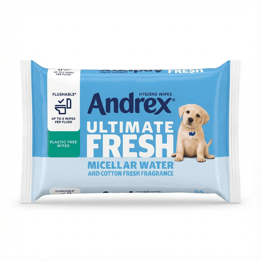 Andrex Ultimate Fresh skolhæfar hreinlætisþurrkur með micellar-vatni og ferskum bómullarilmi, 36 stk