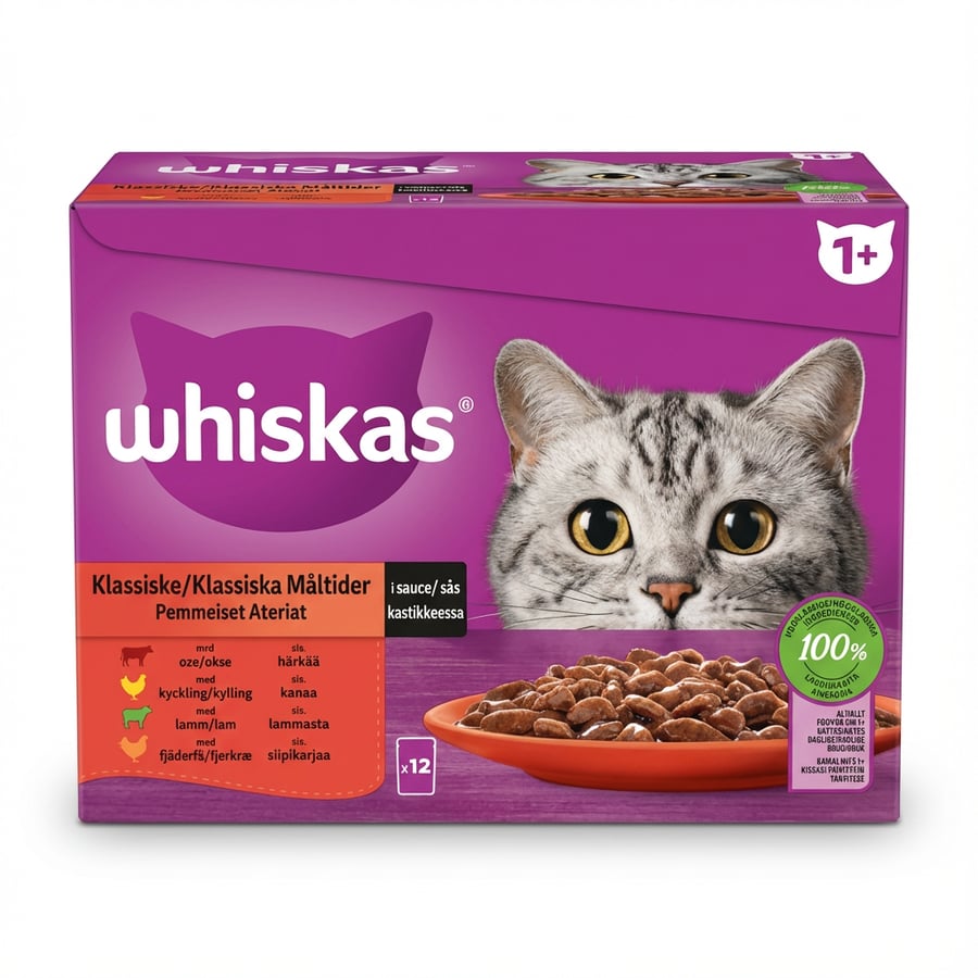 Whiskas 1+ klassískar máltíðir í sósu 12 x 85 g