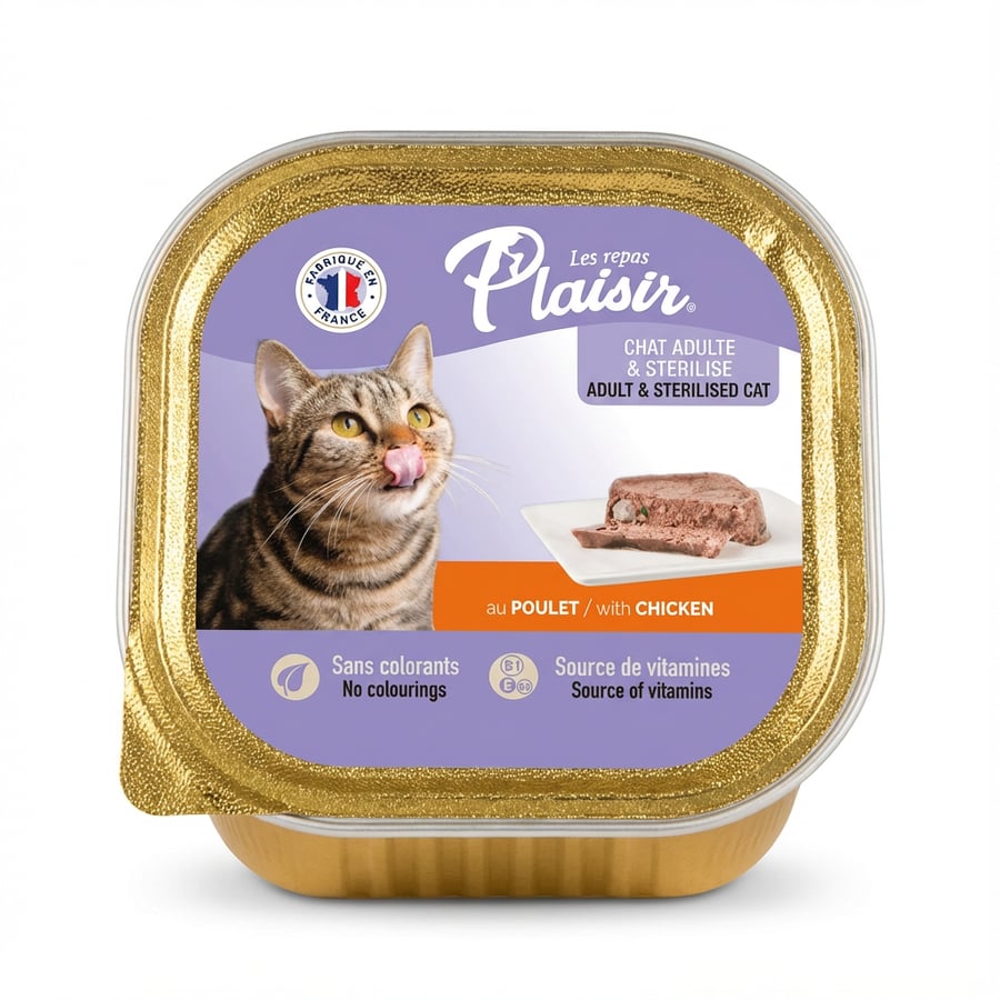 Les Repas Plaisir kæfa með kjúklingi fyrir fullorðna gelda ketti 100 g
