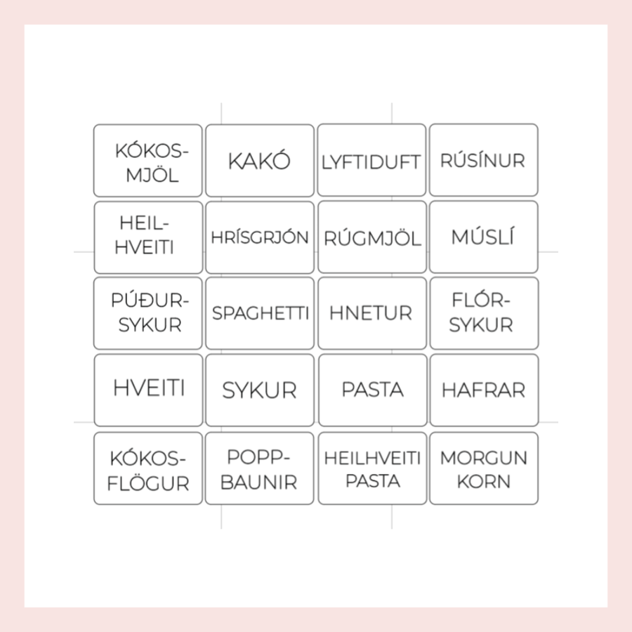 Merkimiðar fyrir þurrvörur – Stakir