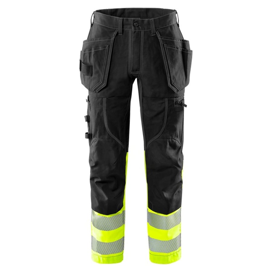 Fristads smíðabuxur með teygju svartar/HiViz gular