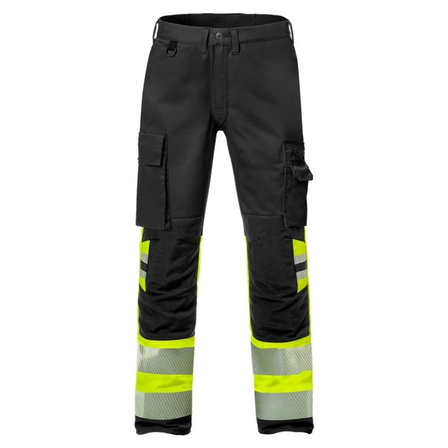 Fristads Stiby buxur með teygju HiViz gular/svartar