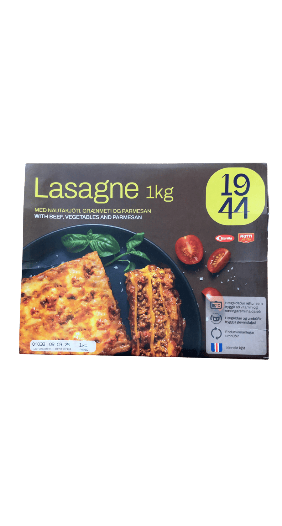 1944 Lasagne með nautakjöti, grænmeti og parmesan 1000 g