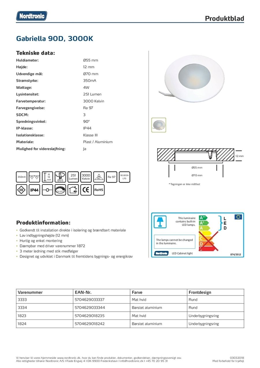 Gabriella Cabinet light 4W 350mA 2700K 35°