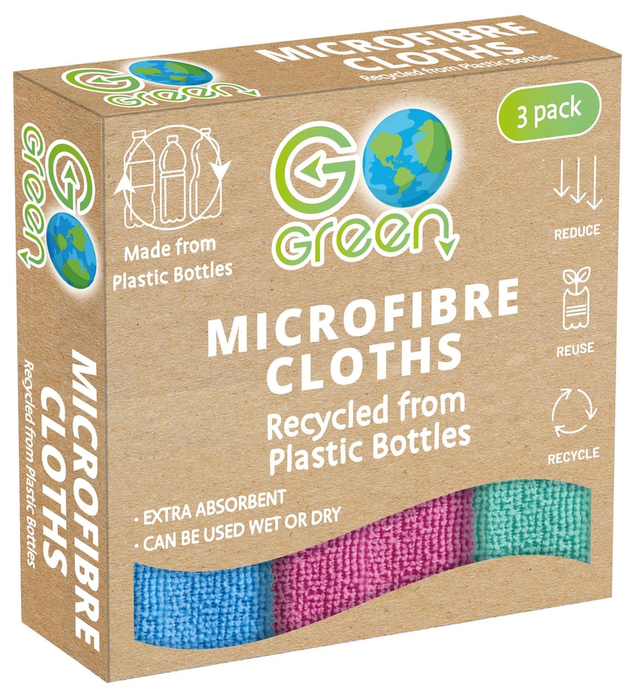 Go Green Microfibre klútar endurunnin úr plastflöskum. 3 stk