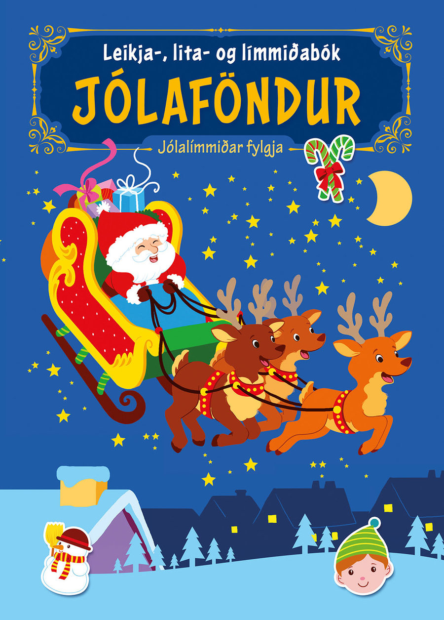 Jólaföndur: leikja-, lita- og límmiðabók