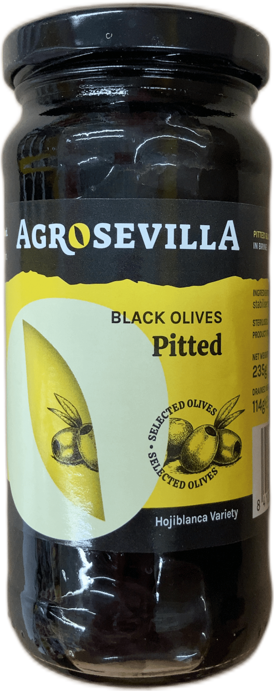 Agro Sevilla steinlausar svartar ólífur í saltlegi 235 g