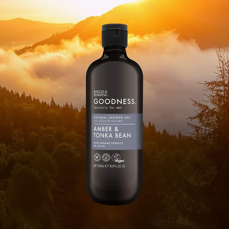 Baylis & Harding Goodness Náttúrulega Sturtusápa fyrir Herra Amber & Tonka Bean 500 ml