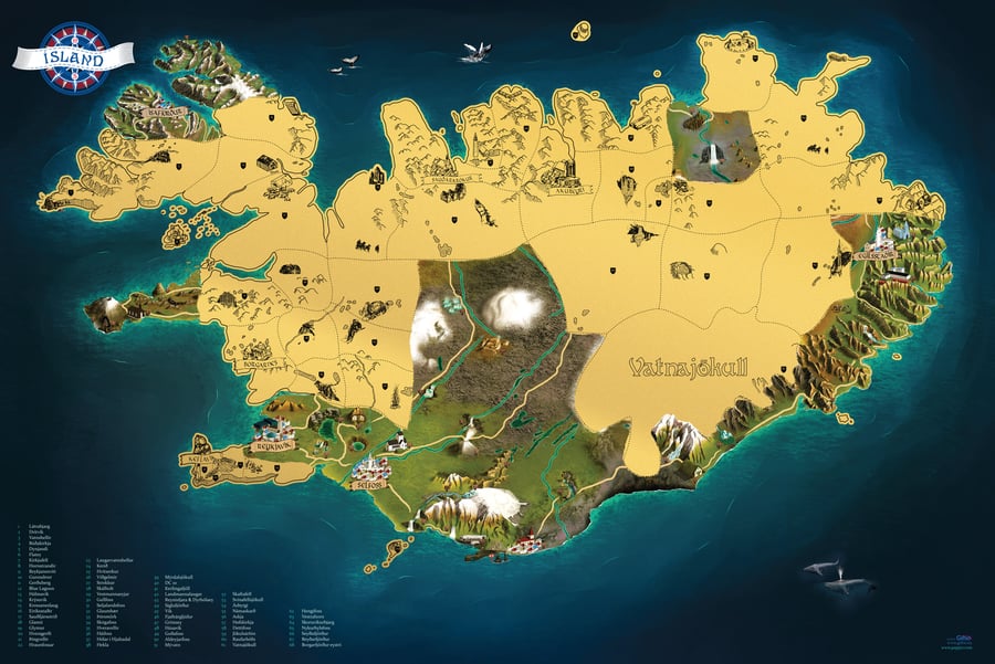 Ísland skafkort - plakat 60x90 cm