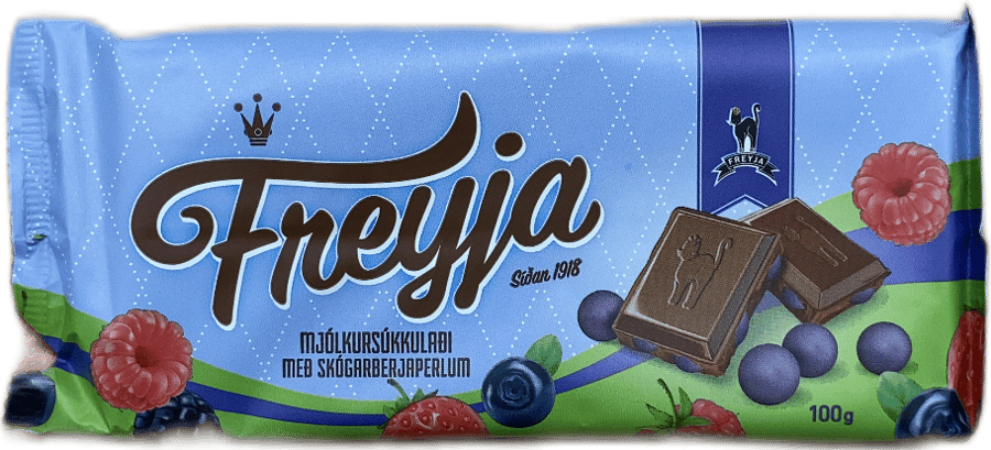 Freyja Mjólkursúkkulaði með skógarberjaperlum 100 g