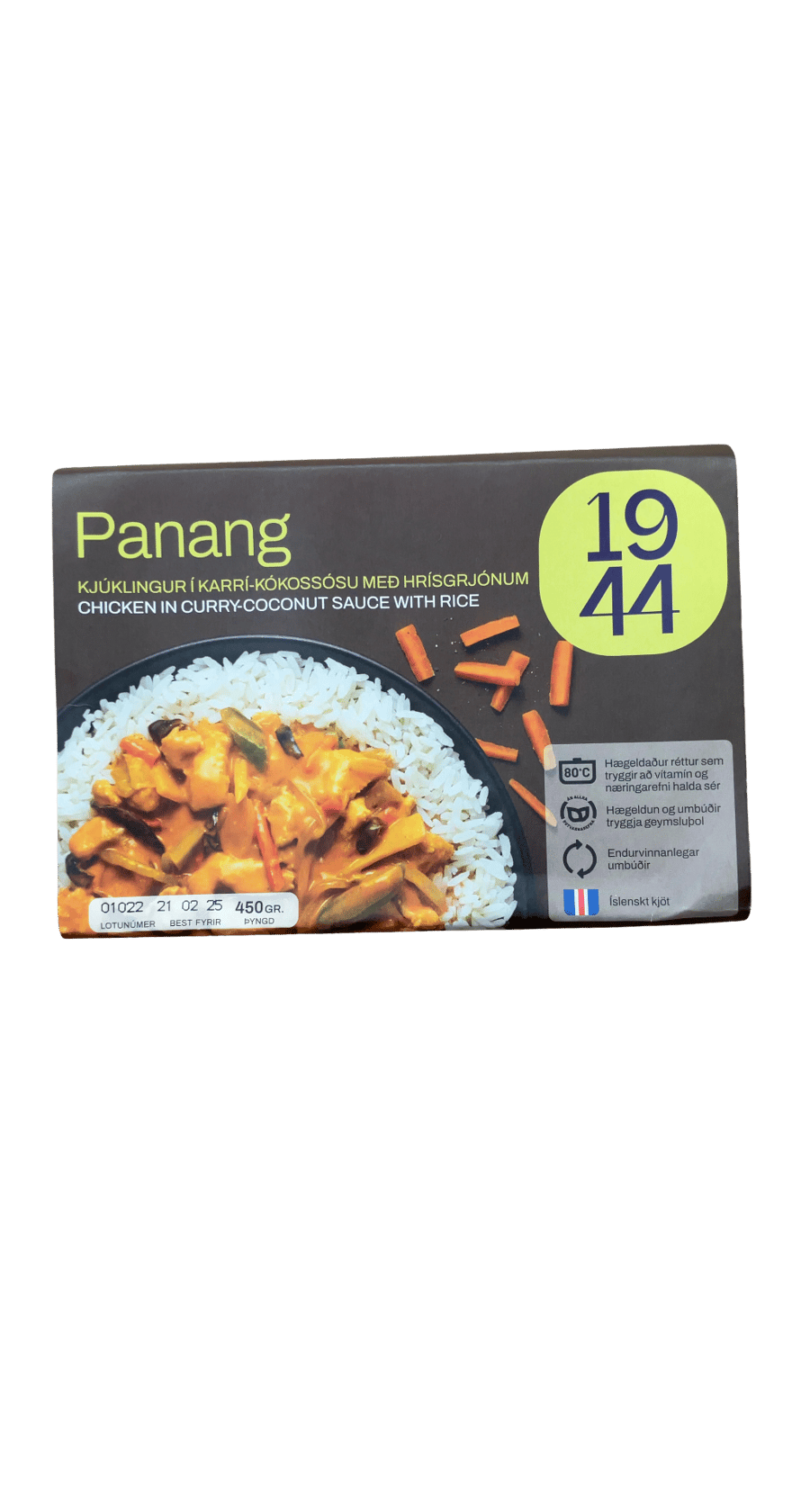 1944 Panang Kjúklingur í karrí-kókossósu með hrísgrjónum 450 g