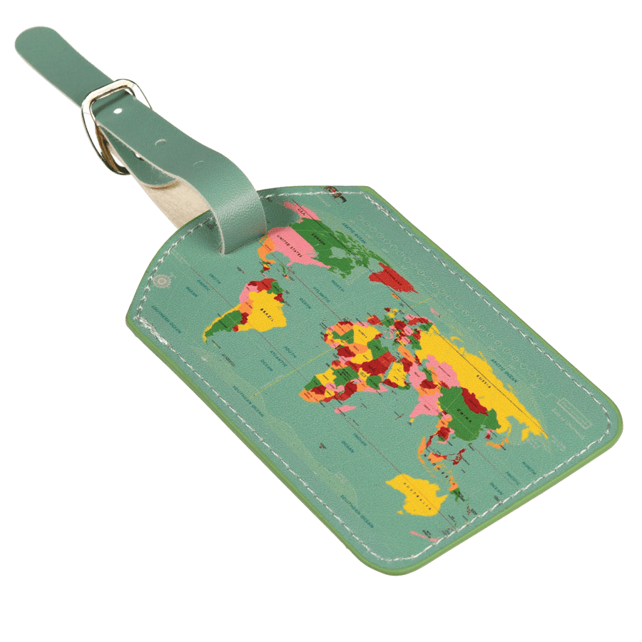 Merkispjald - World Map Luggage Tag