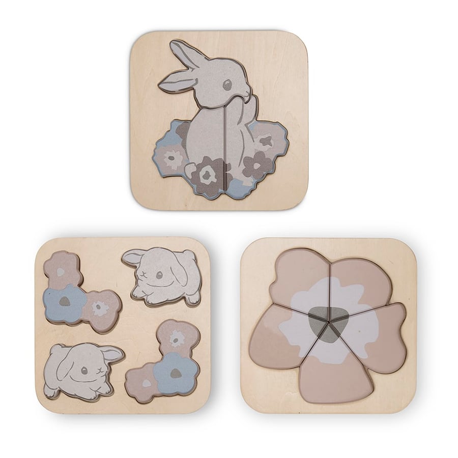 Púsl – Bunnies & flowers – 3 í pakka