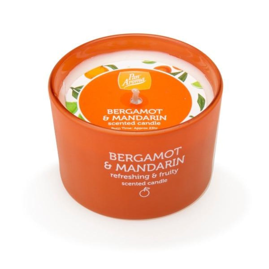 Pan Aroma Bergamot & Mandarin ilmkerti í fallegu glasi 23ja tíma brennslutími