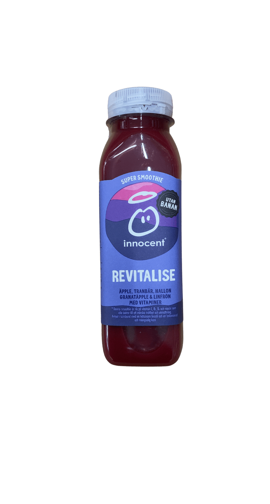 Innocent Super Smoothie Revitalise Epli, trönuber, hindber, granatepli og linfræ 300 ml