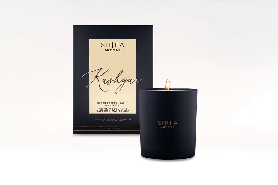 Shifa Aromas Kashgar Ilmkerti í svörtu glasi 30 cl
