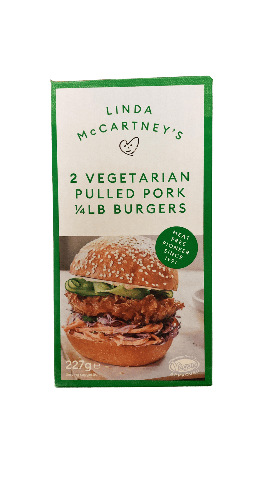 Linda McCartney's grænmetisborgarar að hætti rifins svínakjöts, 1/4 pund, 227 g