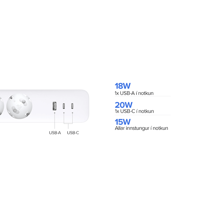 Xiaomi 20W Power Strip fjöltengi (2C1A)